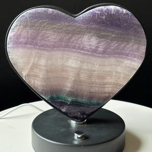 Rainbow Fluorite Crystal Heart Lamp: XL Carving, Healing Night Light