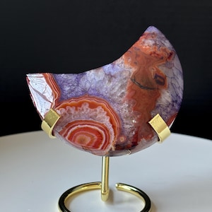 Dyed Carnelian Agate Moon Crystal Carving - Natural and Hand Carved - Large