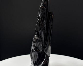 氷の黒曜石九尾狐クリスタル彫刻 - 天然クリスタル - 神話の生き物