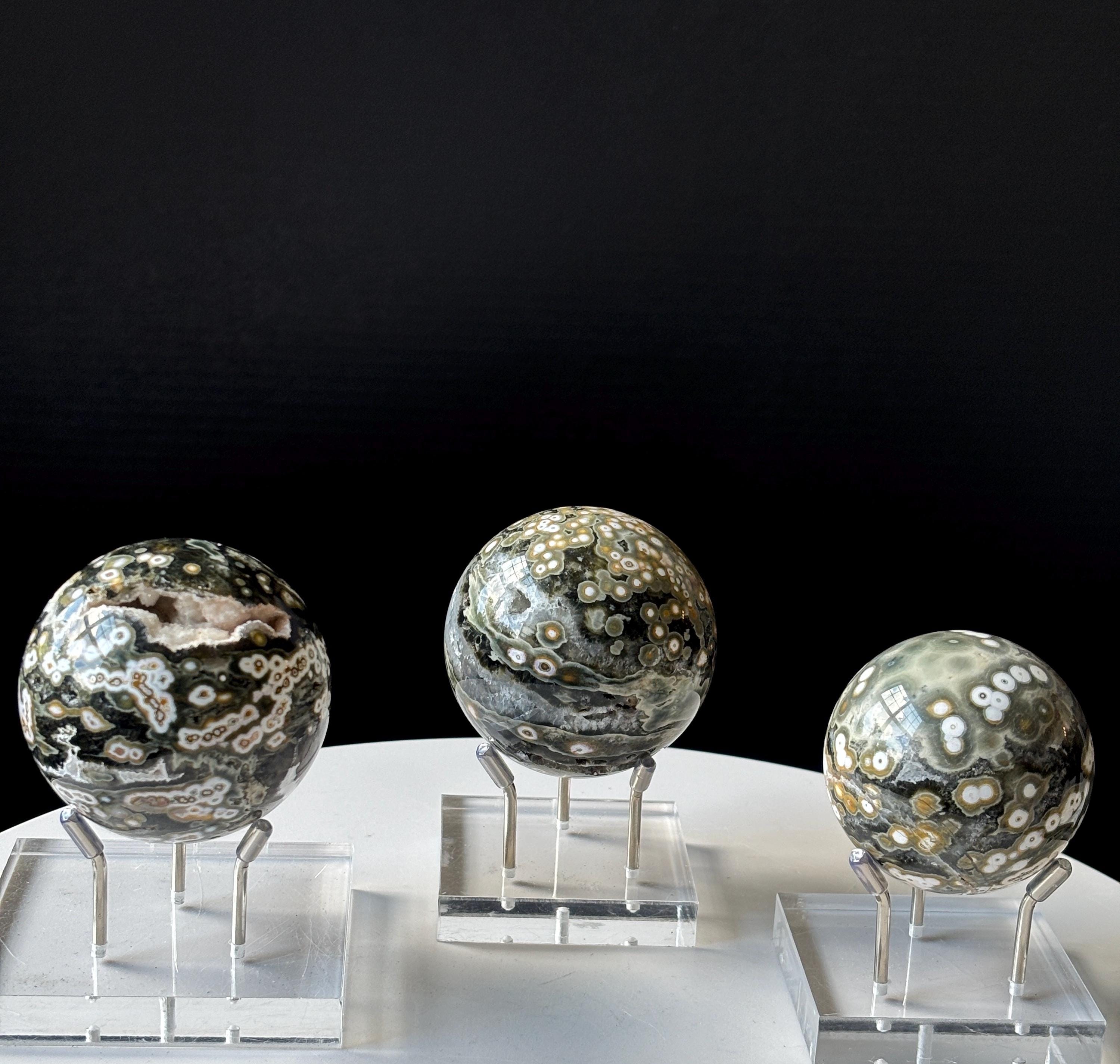 Druzy Ocean Jasper Crystal Sphere: Eighth Vein Orbicular Pattern