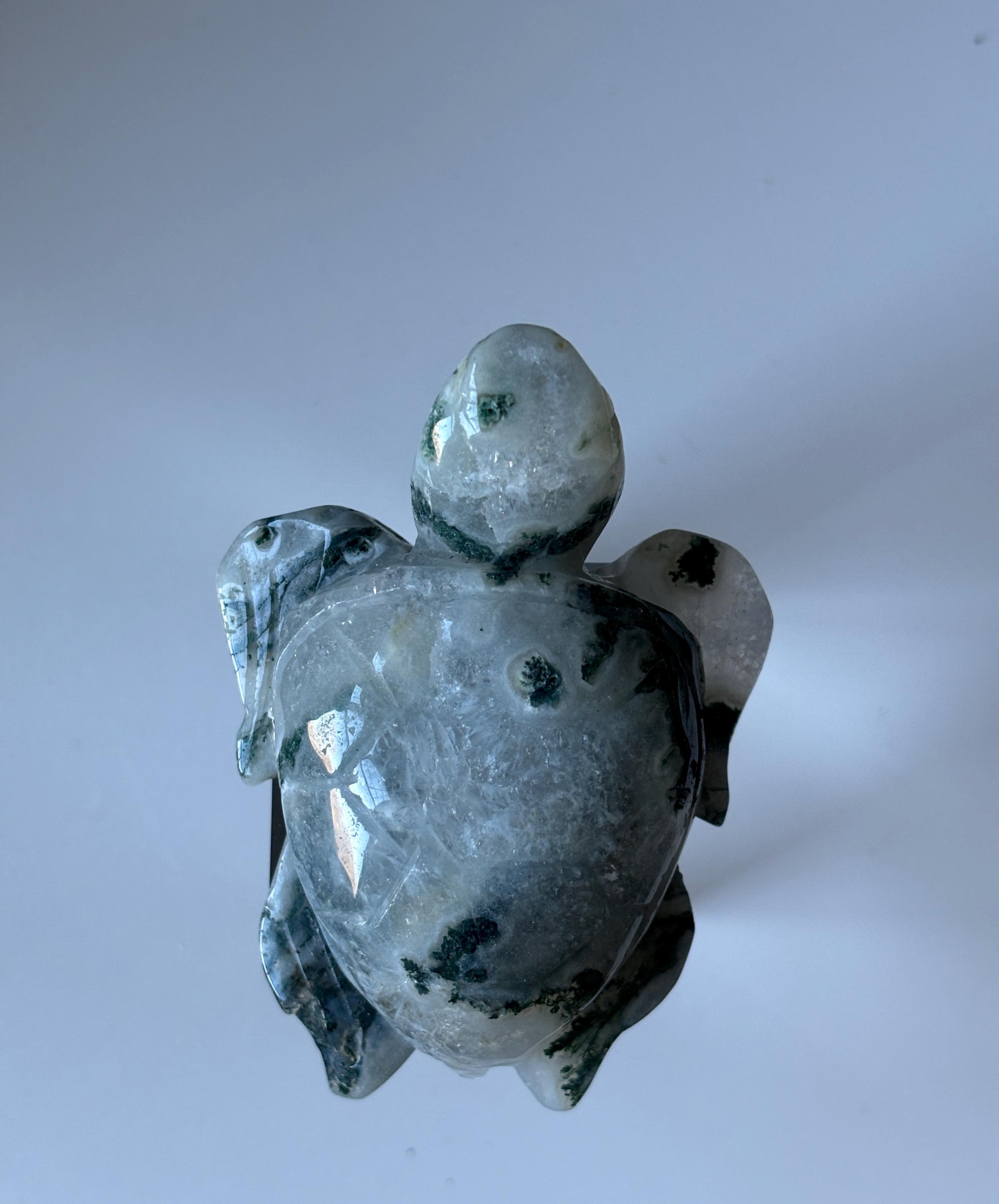 手彫りの苔瑪瑙亀水晶彫刻：天然石 - Etsy 日本