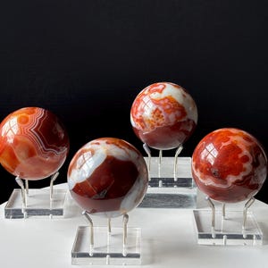 Top Grade Carnelian Agate Spheres - Natural Hand Carved - Red Sardonyx Sphere - Beautiful Banding and Flowers - Home Decor - Crystal Ball