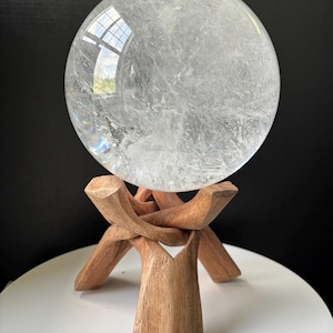 Hand Carved Wooden Crystal Sphere Holder - Decorative Wood Sphere Stand