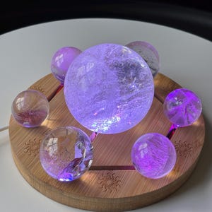 Wood and Light 7 Chakras Crystal Sphere Holder - Decorative Wood Sphere Stand - Light Stand - Night Light - Home Decor