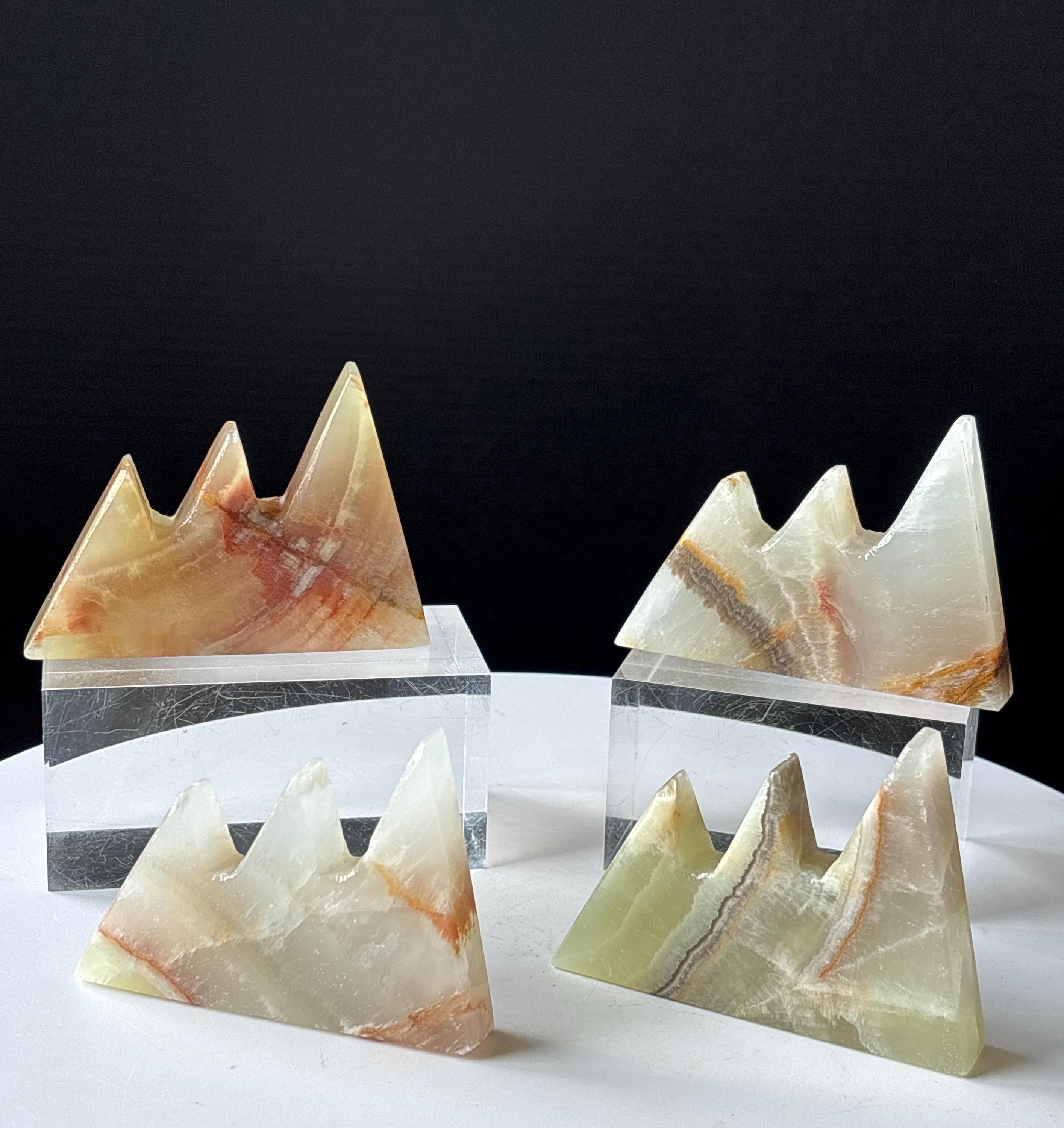 Mexican Green Onyx and Banded Onyx Mountain Carving: Natural