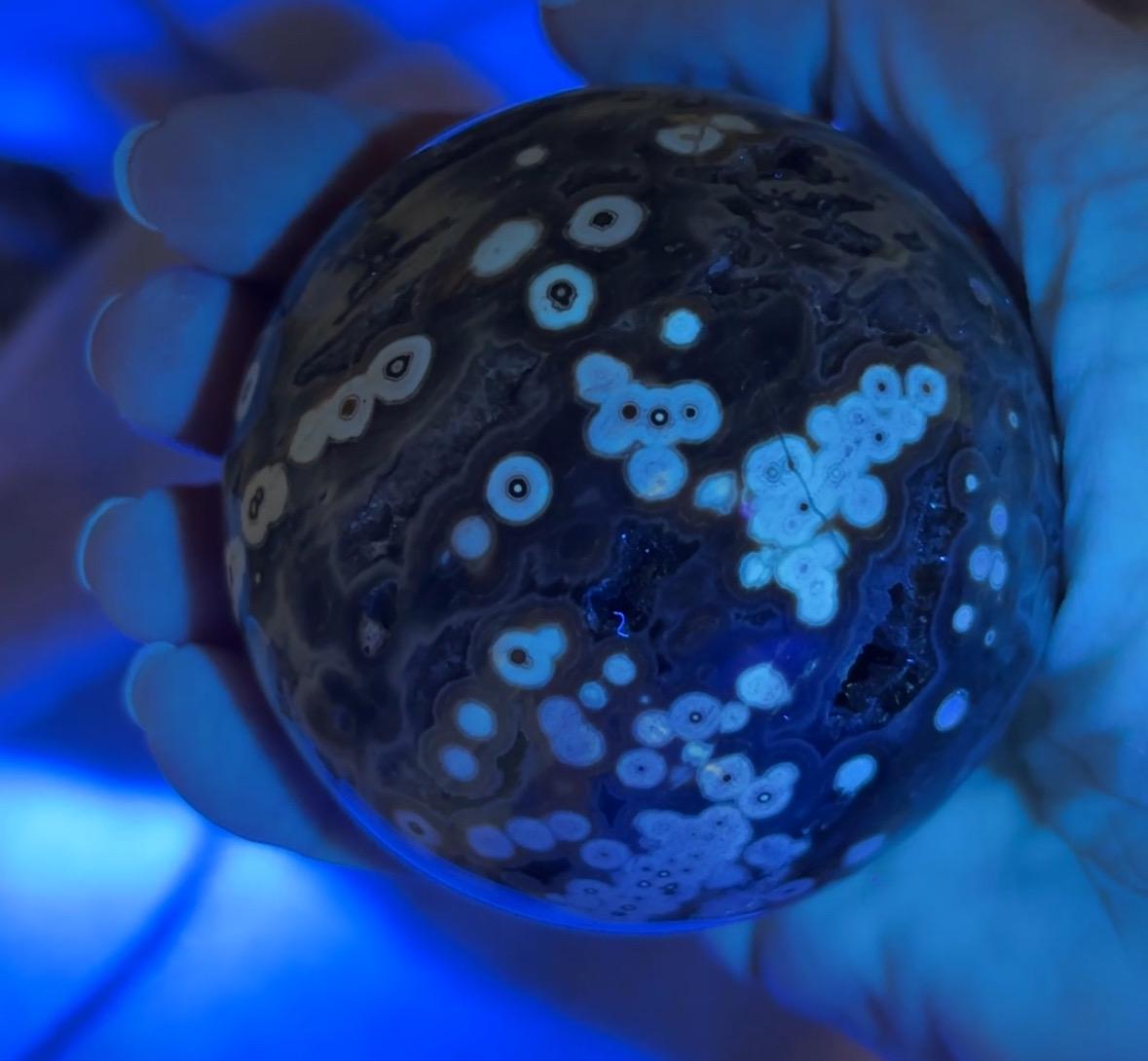 Druzy Ocean Jasper Crystal Sphere: Eighth Vein Orbicular Pattern