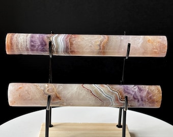 Hand Carved Amethyst & Crazy Lace Agate Crystal Cylinder: Bracelet Holder, Jewelry Wand
