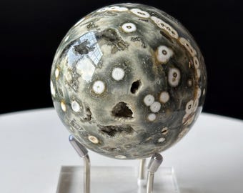 Druzy Ocean Jasper Crystal Sphere: Eighth Vein Orbicular Pattern
