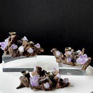 Amethyst and Drift Wood Crystal Sphere Holder - Decorative Sphere Stand - Home Decor