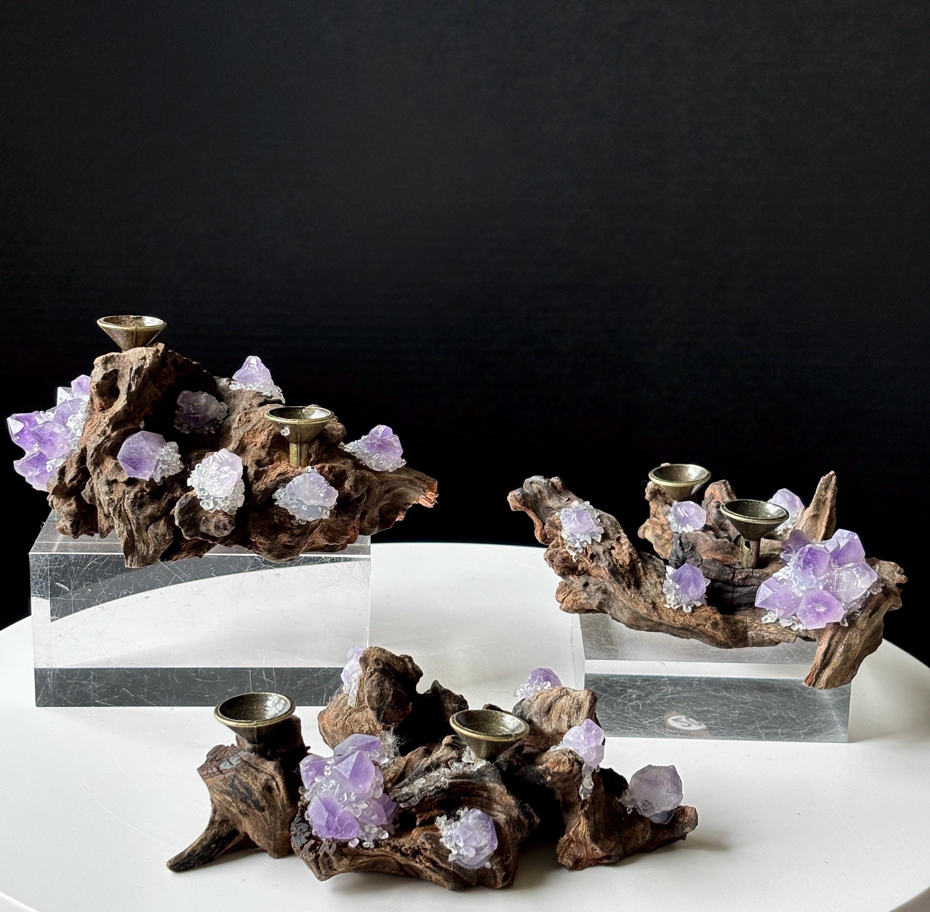 Amethyst and Drift Wood Crystal Sphere Holder - Decorative Sphere