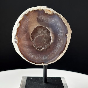 High Grade Brazilian Druzy Agate Geode on Stand - Natural and Hand Carved - Banded Agate Freeform - Home Decor