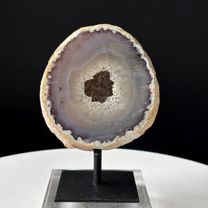 High Grade Brazilian Druzy Agate Geode on Stand - Natural and Hand Carved - Banded Agate Freeform - Home Decor