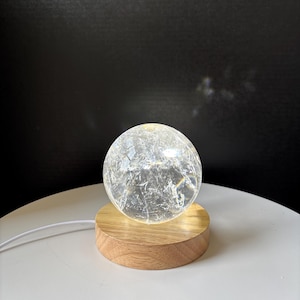 Wood and Light Crystal Sphere Holder - Decorative Wood Sphere Stand - Light Stand - Night Light