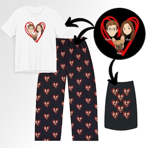 Personalized Matching Pajama Set for Pet Owner Gift Matching Couple Pajama Pants Shirt, Custom Anime Face Pajama with Pet Face