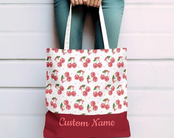 Personalized Tote Bag for Back to School Gift Retro Cherry Graphic, Custom Shopping Bag for Cute Gift Idea for Her, Teacher Appreciation