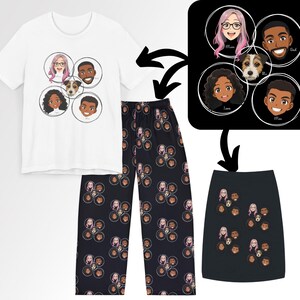 Personalized Pajama Set for Matching Family Pajama Pants Shirt, Custom Portrait in Anime Face Lounge Wear for Anime Lover Gift for Pet Owner