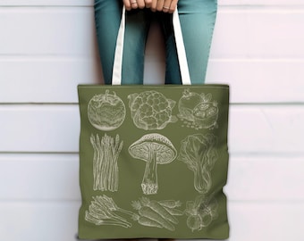 Vegetarian Mom Tote Bag Retro Vegetable Graphic, Vegetarian Gift Idea, Bag for Vegetable Lovers, Girlfriend Gift for Teacher, Garden Gift