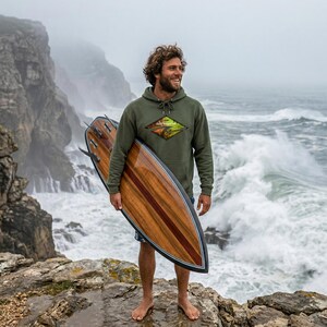 Chasing The Biggest Wave Front Print Hoodie | Big Wave Surf Spots Sweatshirt: Nazare, Mavericks, Jaws | Kiter & Surfer Gift | Gildan 18500