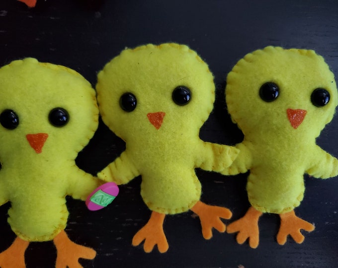 Bright Yellow felt chickens set of 3 Easter Basket stuffies shower ornament