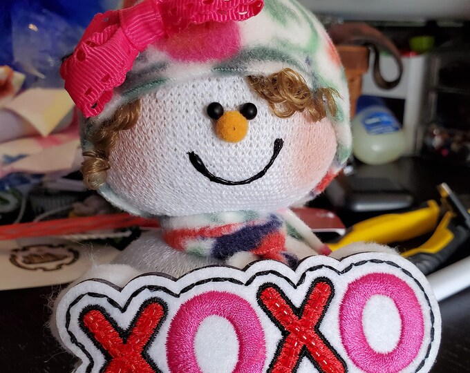 I love you XOXO Mother's Day themed snowman Sock People