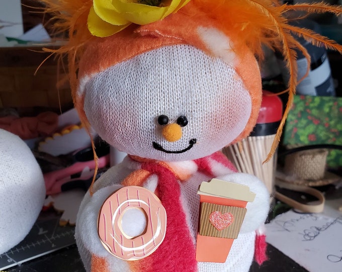 Do you love Orange? Snowman with Orange hair, Orange beverage and donut