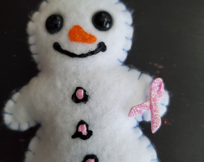 Felt Snowman Ornaments Breast Cancer, Birds, coffee cup, penguin