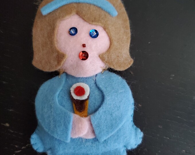 Felt Girl Ornament with Ice Cream Christmas Holiday Gift Birthday