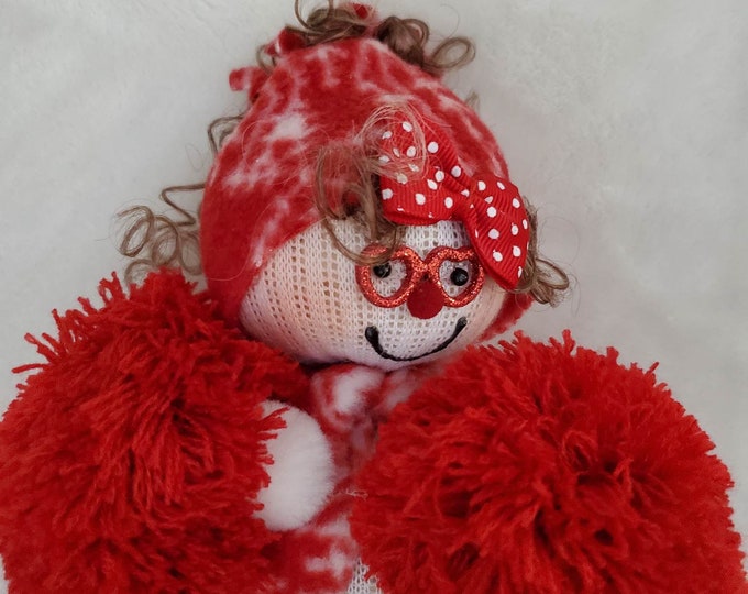 Red and White Cheerleader Sance team Themed Snowman