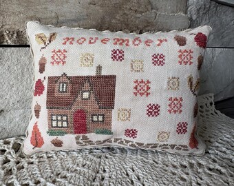 November Cottage cross stitch chart, digital