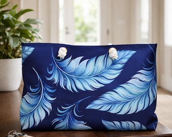 Blue Feather Weekender Bag, Celestial Travel Tote, Boho Overnight Bag, Nature Weekend Tote for Women