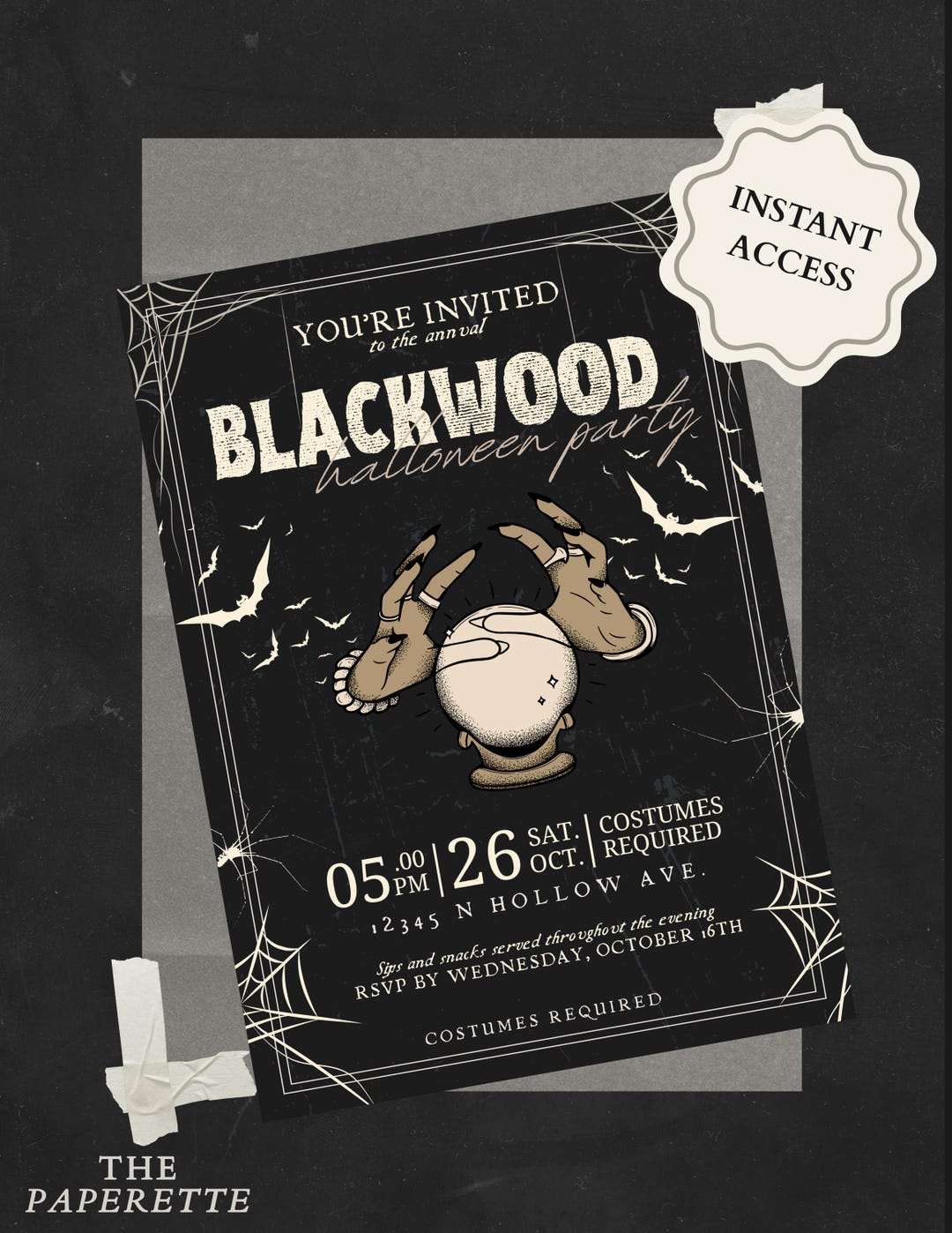 Editable Halloween Party Invitation – Fortune Teller Crystal Ball Theme ...