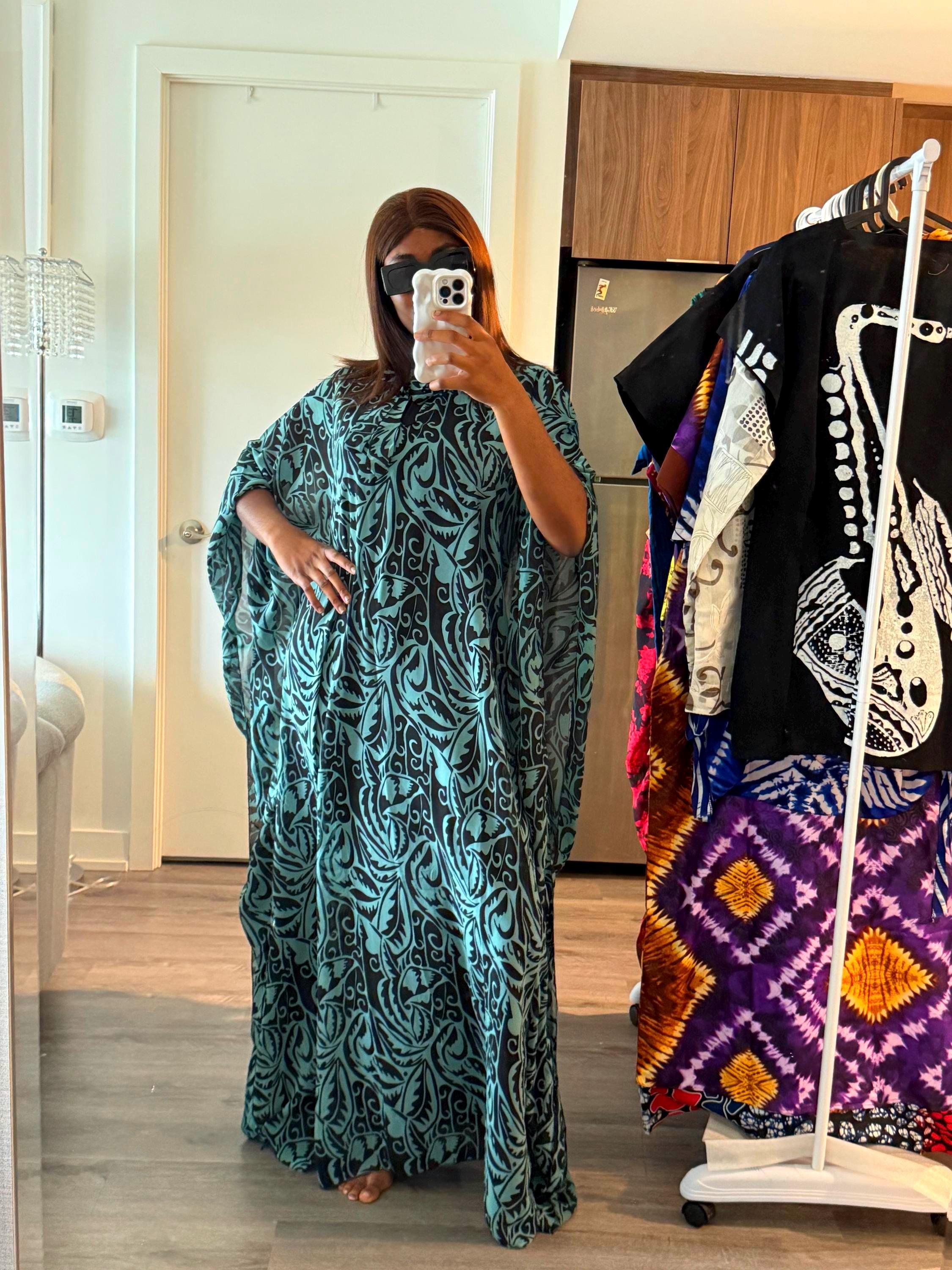 Green Chiffon Maxi Bubu Dress: African Kaftan Boubou