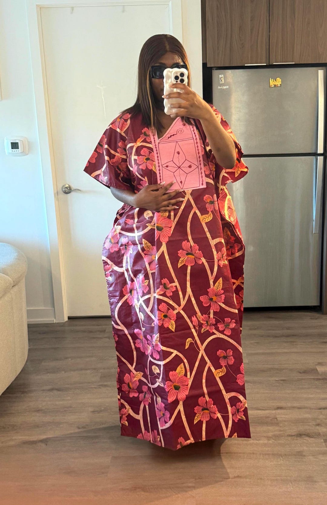 Pink Floral Kampala Bubu Kaftan Dress: Embroidered Adire Agbada - Etsy