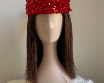 Holiday Party Turban Hat in Christmas Red Sequins - Women