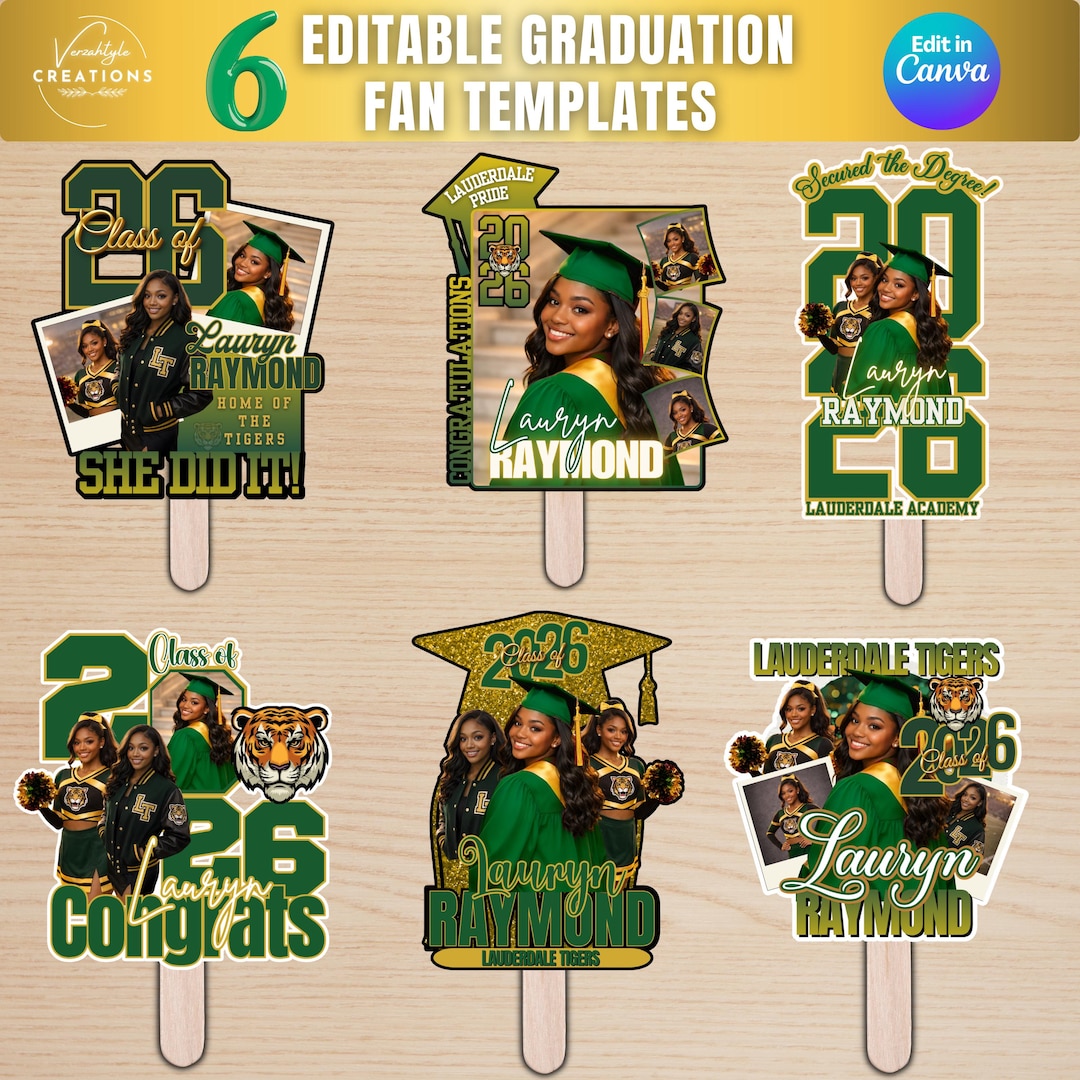 6 Editable Graduation Fan Templates, Class of 2026, Canva Designs ...