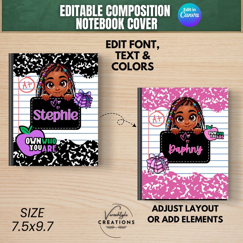 6 Editable Composition Notebook Cover Template: Back to School, Canva ...