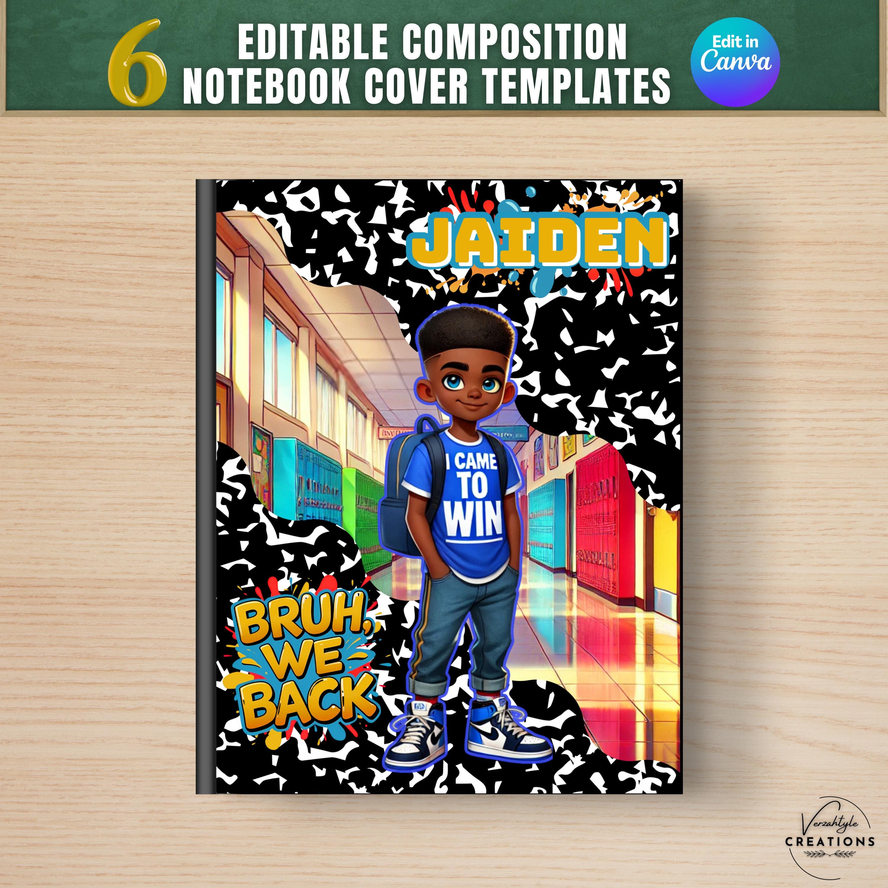 6 Editable Composition Notebook Cover Template: Back to School, Canva ...