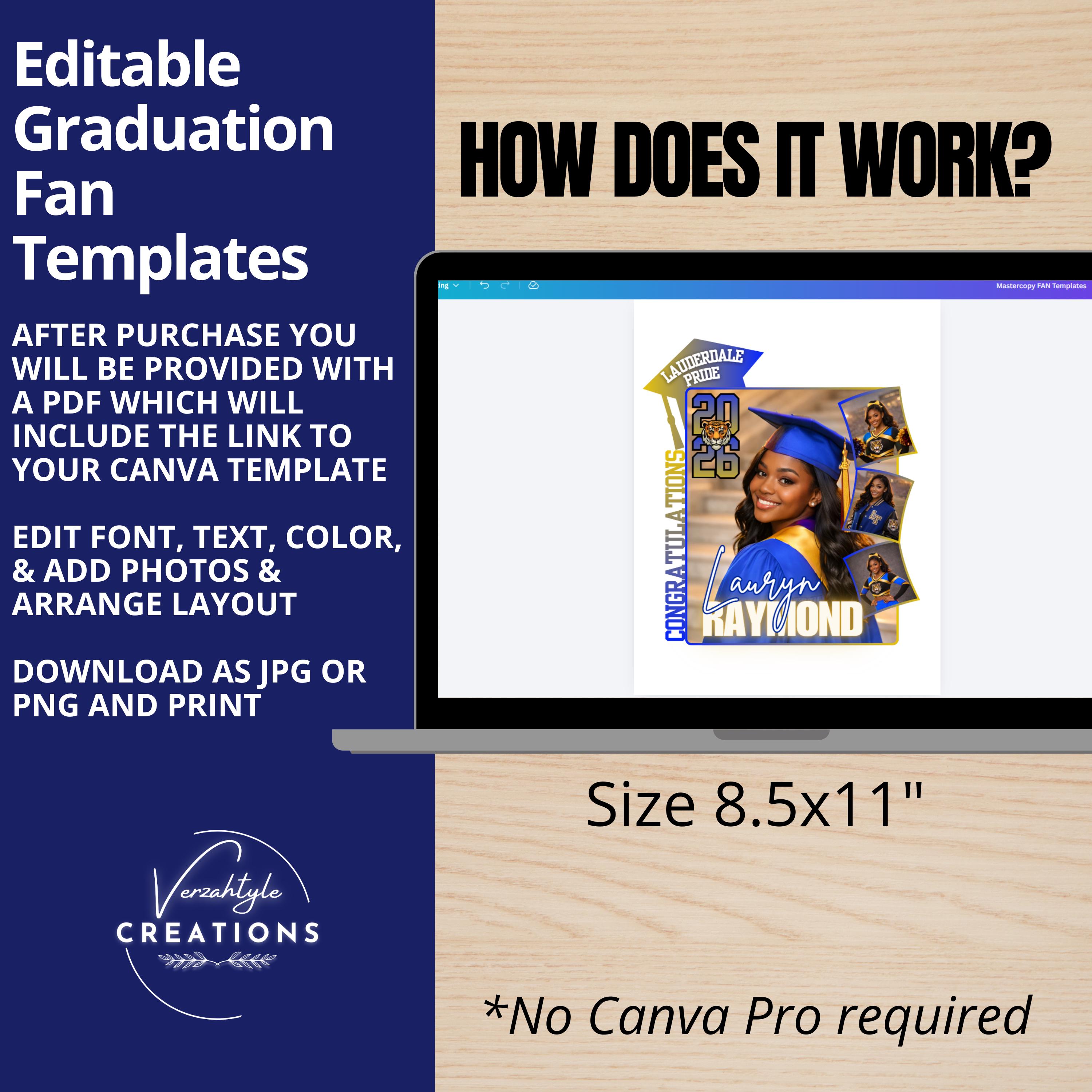6 Editable Graduation Fan Templates, Class of 2026, Canva Designs ...
