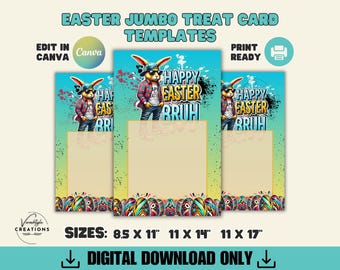 Pasen Jumbo Treat-kaartsjabloon, Happy Easter Bruh, afdrukbaar Pasen, paashaas, Canva-bewerking, digitale download, paashaas, Rizzed, Swag