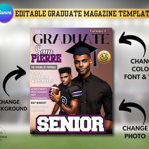 Graduation Magazine Cover Template: Football Grad Gift (Canva Editable, Digital Download) image 2