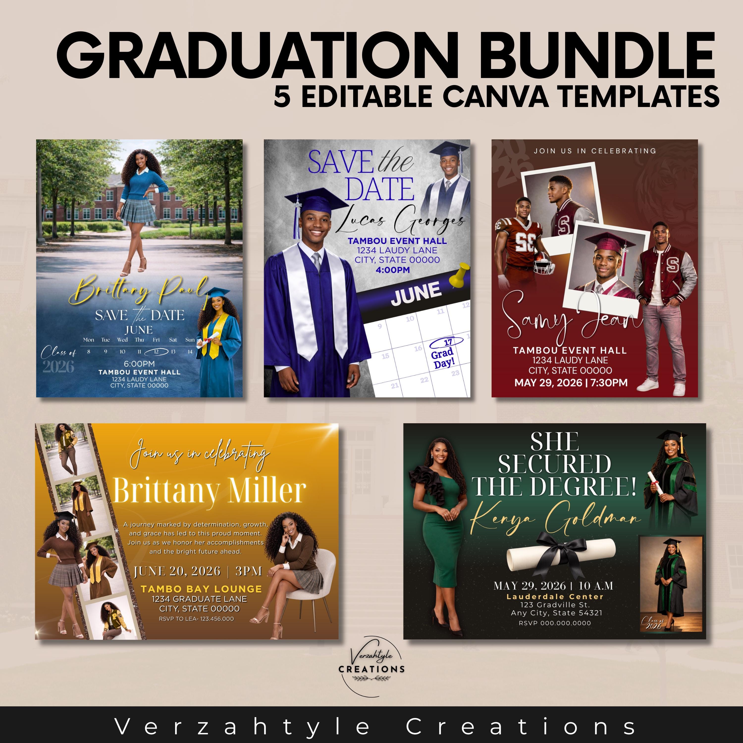 Editable Graduation Bundle, Canva templates, Digital download, Announcement, Grad invite, Save the date, Class of 2026