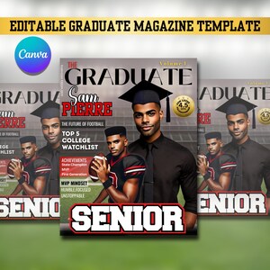 Graduation Magazine Cover Template: Football Grad Gift (Canva Editable, Digital Download)