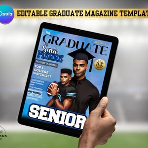 Graduation Magazine Cover Template: Football Grad Gift (Canva Editable, Digital Download) image 3
