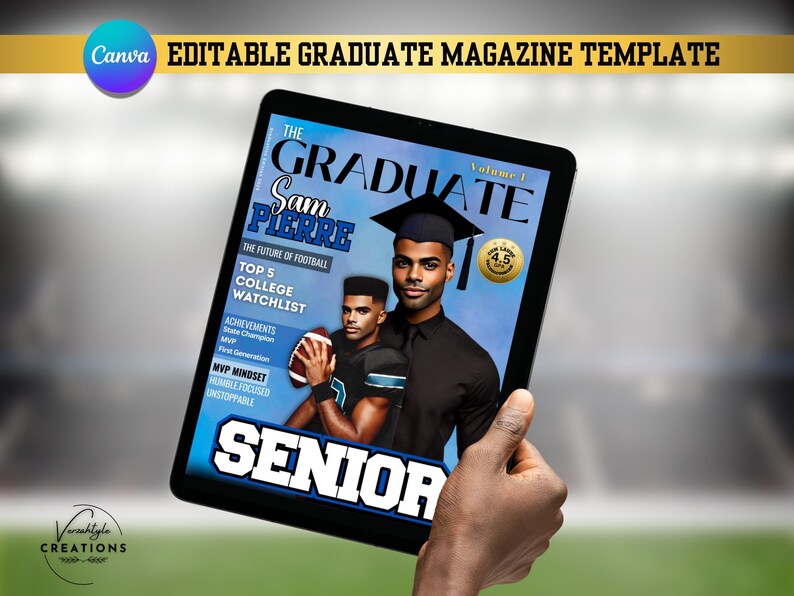 Graduation Magazine Cover Template: Football Grad Gift (Canva Editable, Digital Download) image 3