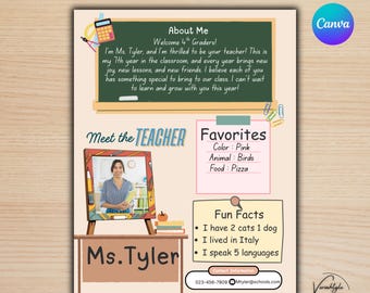 Editable Meet the Teacher Template: Back to School, Open House (Digital Download, 8.5x11 Canva Template)