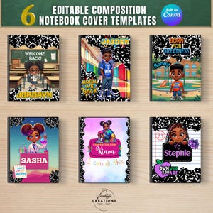 6 Composition book cover template, Canva editable, back to school, printable, Custom Composition Notebook, kids book cover, bruh we back