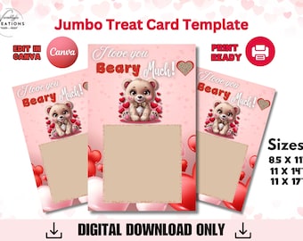 Jumbosjabloon teddybeer, schattige teddybeer, ik hou veel van je, mooie teddyberen, Canva-bewerking, digitale download