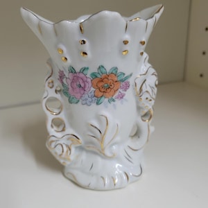 Vintage White Porcelain Decorative Vase with Floral Design
