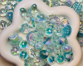 Chunky Sky Blue Acrylic Resin Beads: Mixed Shapes, DIY Charms (30g, 16-33mm)