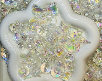 Transparent Weiße Chunky Acryl Perlen Mix (30g) - gemischte Perlensuppe für DIY Handy Anhänger & Bastelarbeiten